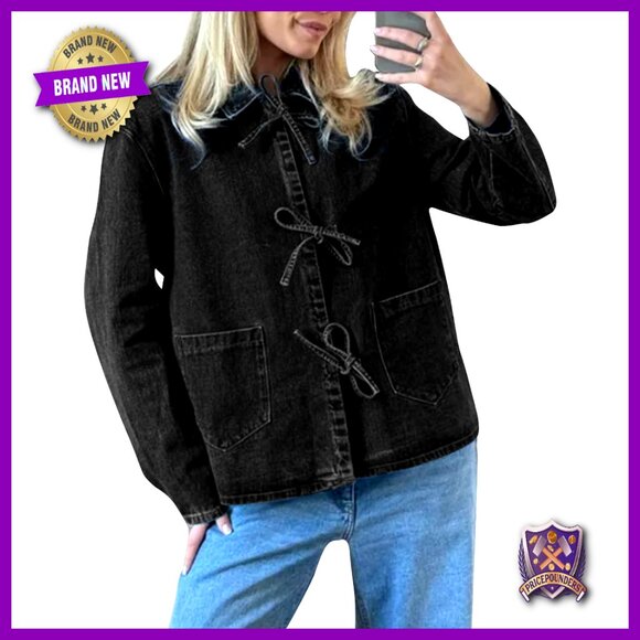 Tie Front Bow Denim Jacket Cropped Lightweight Y2K Chic Streetwear Top